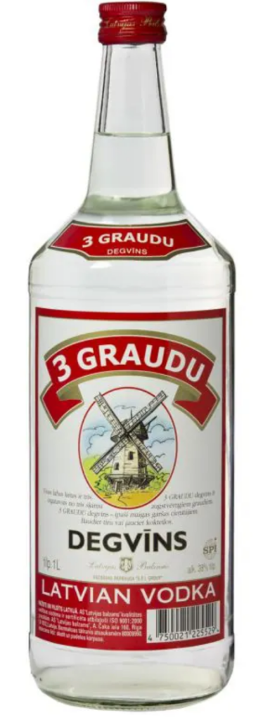 Alkoholiskā dzēriena "3 graudu" pudele 1 litrs alk. 38%